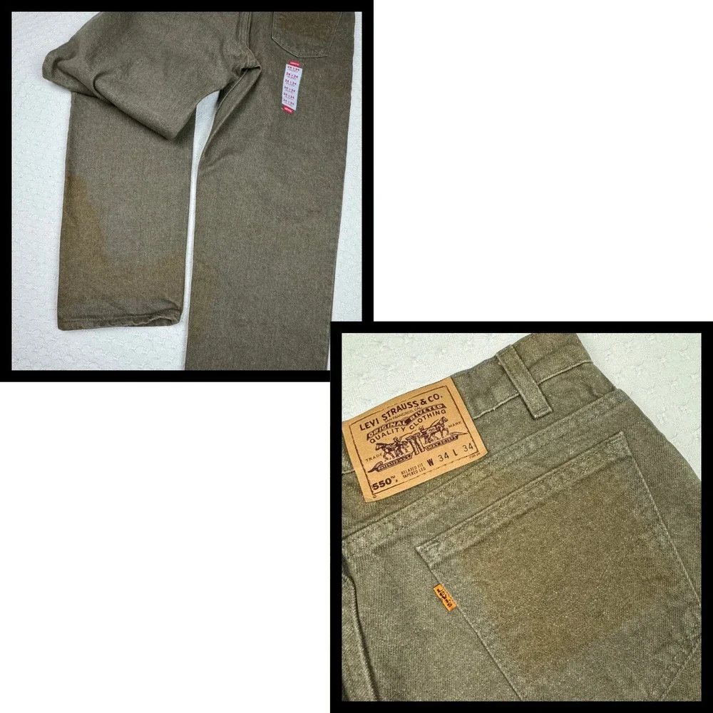 Vintage 90s Levi's 550 Orange Tab Jeans 34x34 (34x35) USA Made Olive Relaxed Fit
